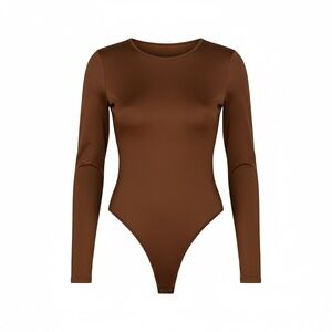 Gianni Bini Copper Satin Long Sleeve Scoop‎ Neck Bodysuit Stretch Size Small NWT